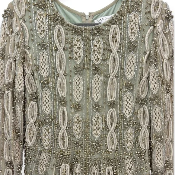 Mac Duggal NEW Embellished Mesh Long Sleeve A Line Gown Nude Sage $1,798 Size 10 - Picture 9 of 16